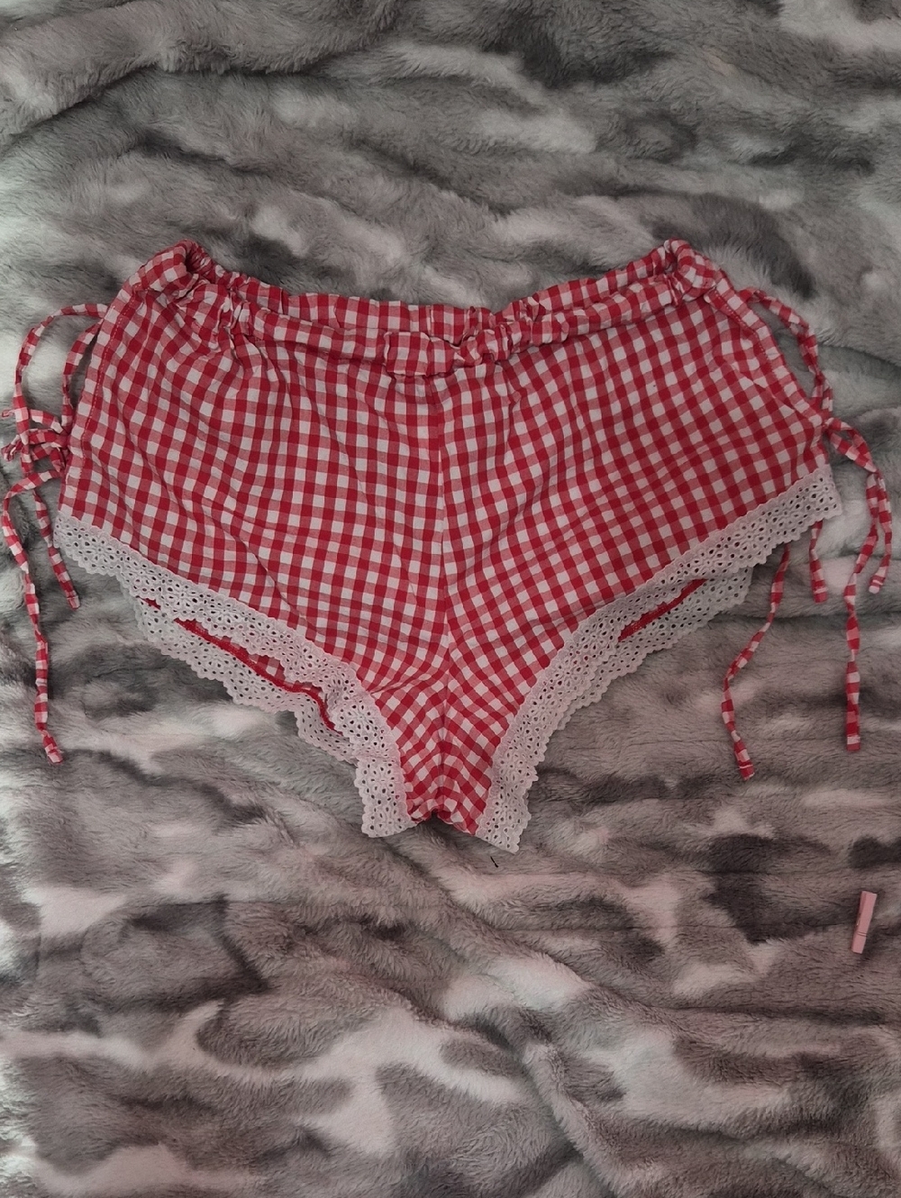 Red Gingham Lace-Trim Sleep Shorts Size XS